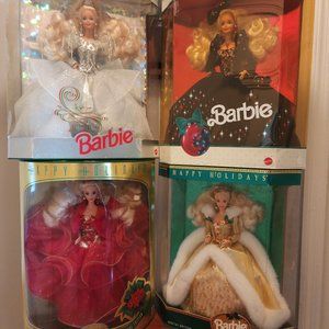Lot of 4 Holiday Barbies 1991, 1992, 1993 & 1994 NRFB (minor damage to boxes)